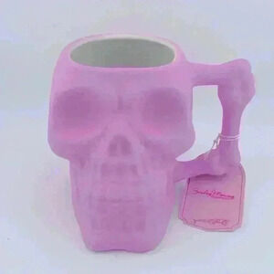 light pink soft touch Halloween skull mug